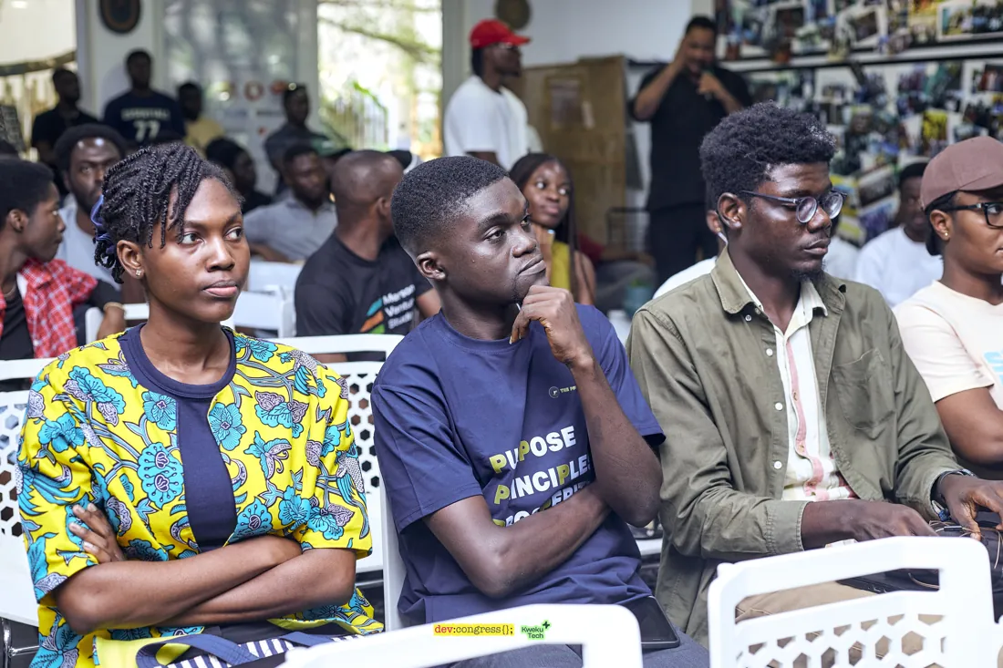 Attendees following a discussion together